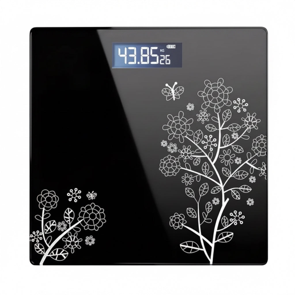 MCP Floral Digital Bathroom Weighing Scale for Body Weight, LCD Display, Thick Tempered Glass